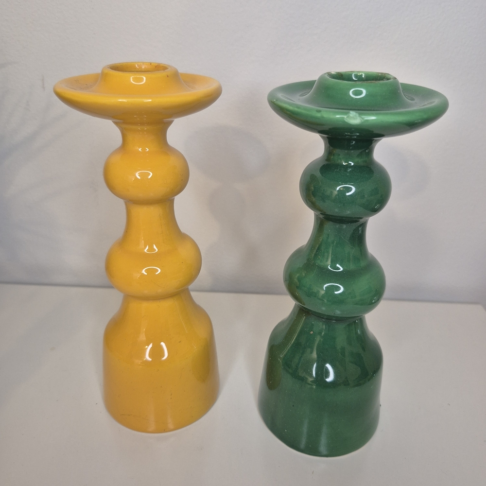Zell S Harmarsbach German Vintage MCM Yellow And Green Candle Holders Ceramic
